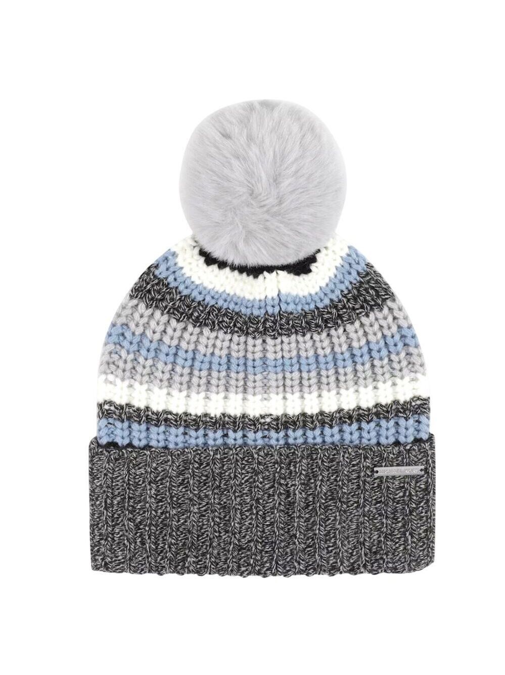 MICHAEL KORS BEANIE HAT WOMEN'S STRIPED RIBBED-CUFF IN COLOR CHAMBRAY
